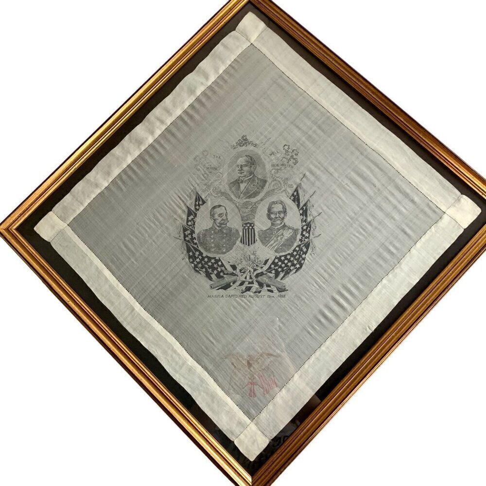 1898 Manila Captured August 13th Silk Scarf Professionally Framed
